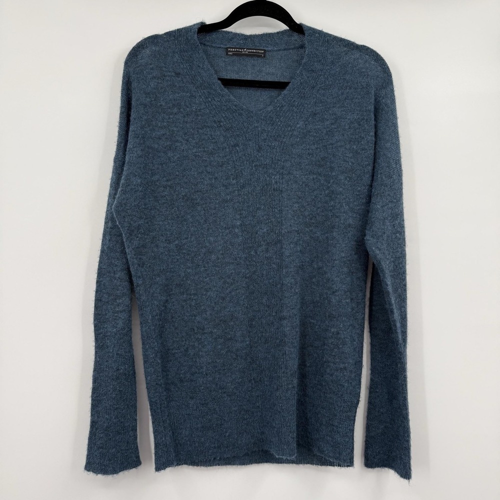 Peruvian Connection Sweater Womens Small‎ Blue V-Neck Lightweight Alpaca Wool
